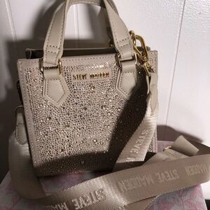 NWOT Steve Madden Womens Blush Baiden Stone Mini Satchel Purse Bag Beige Small